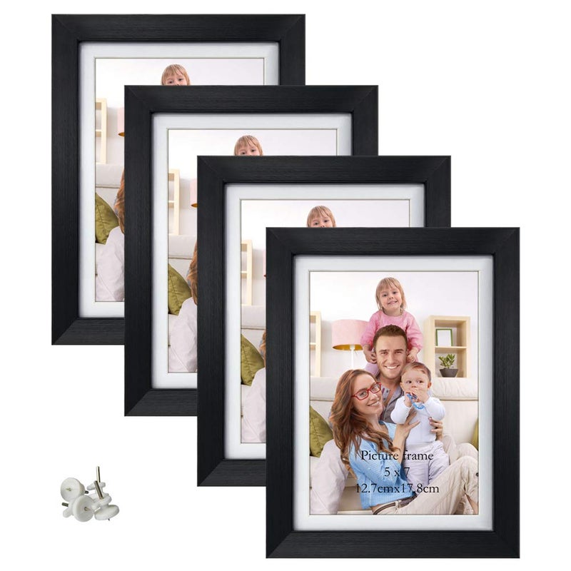 Giftgarden 5x7 Picture Frame Set of 4 6x8 Matted to Display 5 by 7 Photo with Mat or 6 by 8 without Mat for Wall or Tabletop Black