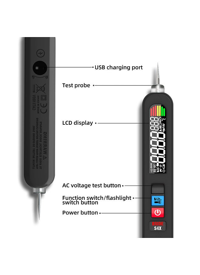 S4X Digital 12-300V AC Voltage Tester Power Line Leakage Detector Electric Leakage Detect Pen EBTN Display Circuit Continuity Test Pen with NCV Voltage Sensing Live Wire Check Functions