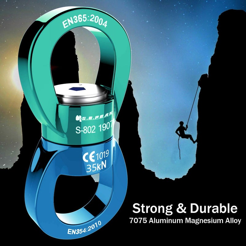 PROND جهاز دوران PROND Swing Swivel 35kN الأكثر أمانًا، دوار متأرجح، مشبك دوار، دوارات حبال التسلق للأطفال في إعداد أرجوحة الأشجار، الرقص الجوي، الأرجوحة المعلقة (أخضر أزرق) - Image 5