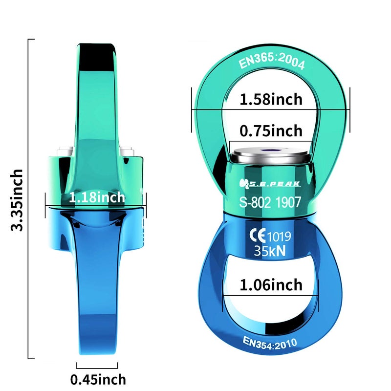 PROND جهاز دوران PROND Swing Swivel 35kN الأكثر أمانًا، دوار متأرجح، مشبك دوار، دوارات حبال التسلق للأطفال في إعداد أرجوحة الأشجار، الرقص الجوي، الأرجوحة المعلقة (أخضر أزرق) - Image 3