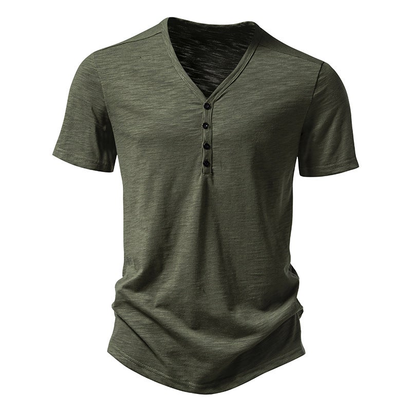 new four button men''s V-neck bamboo short sleeve T-shirt 012P30 - Image 1