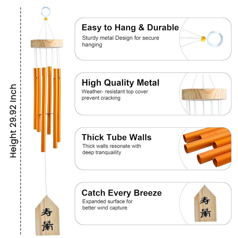 HindCraft Hanging Wind Chimes for Balcony – 30-Inch Japanese-Inspired Wooden Wind Chime with Golden Bells for Peaceful Home Decor(Pack of 1) - Image 2