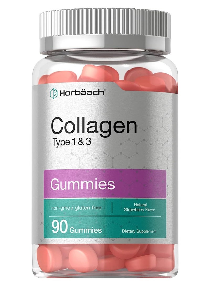 Horbäach Collagen Gummies Types 1 & 3 Non-GMO, Gluten Free Natural Strawberry Flavor - 90 Gummies - Image 1
