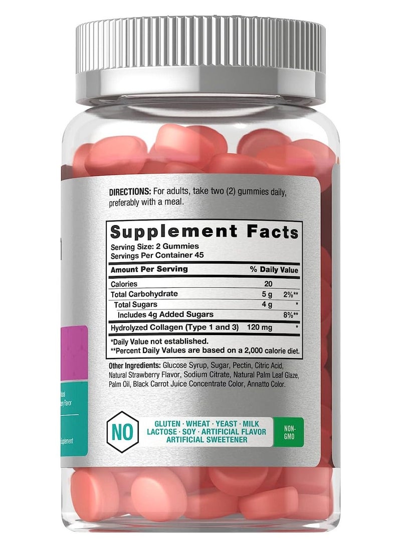 Horbäach Collagen Gummies Types 1 & 3 Non-GMO, Gluten Free Natural Strawberry Flavor - 90 Gummies - Image 2