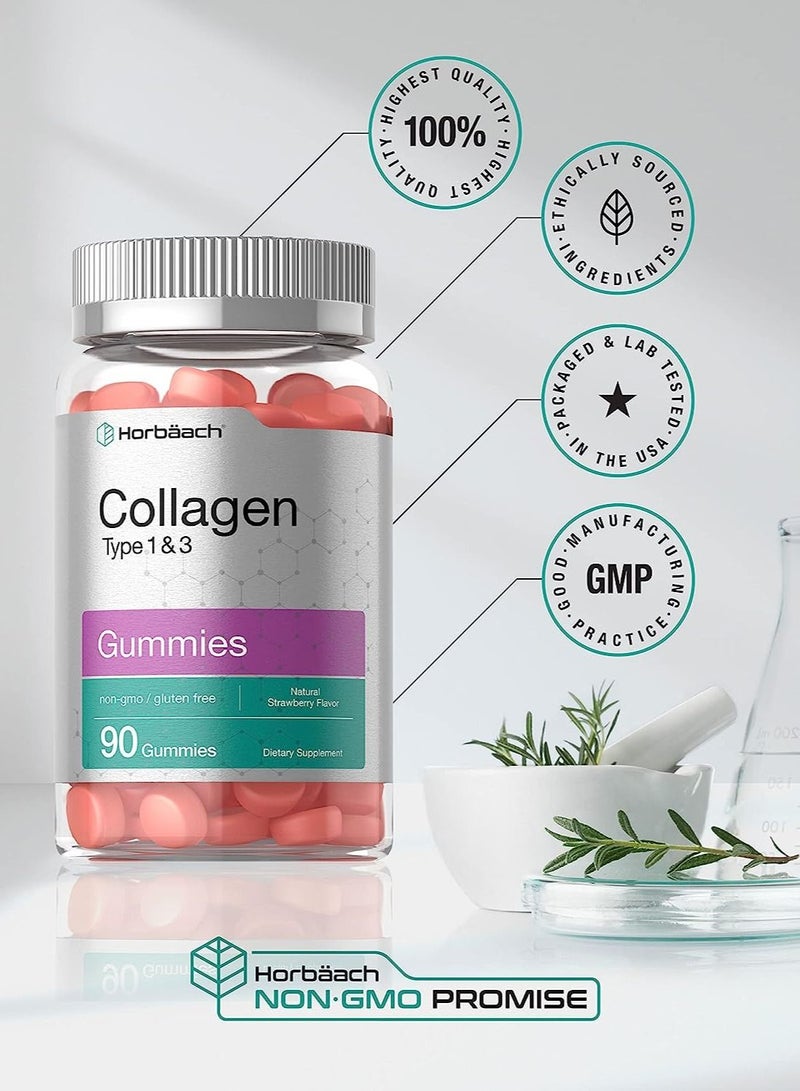 Horbäach Collagen Gummies Types 1 & 3 Non-GMO, Gluten Free Natural Strawberry Flavor - 90 Gummies - Image 3