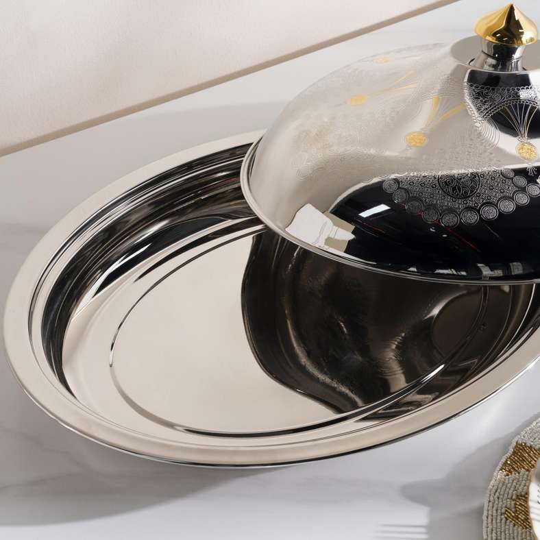 Pan Home Chrome & Gold Serving Dish 50cm - Image 3