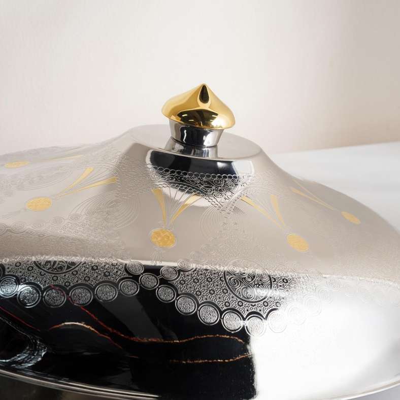 Pan Home Chrome & Gold Serving Dish 50cm - Image 2