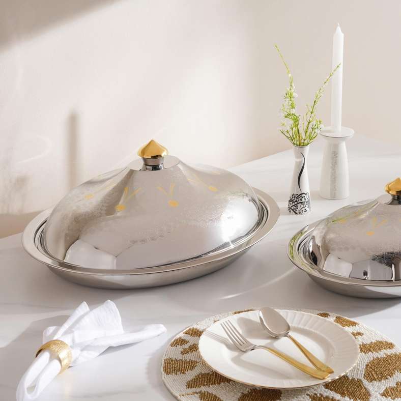 Pan Home Chrome & Gold Serving Dish 50cm - Image 4