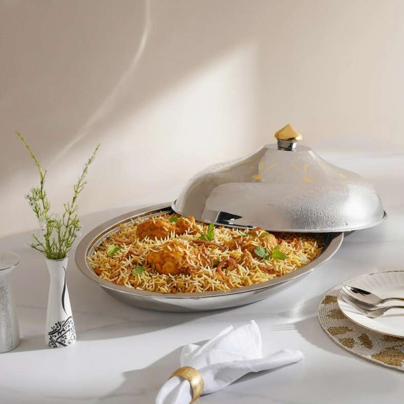 Pan Home Chrome & Gold Serving Dish 50cm - Image 1