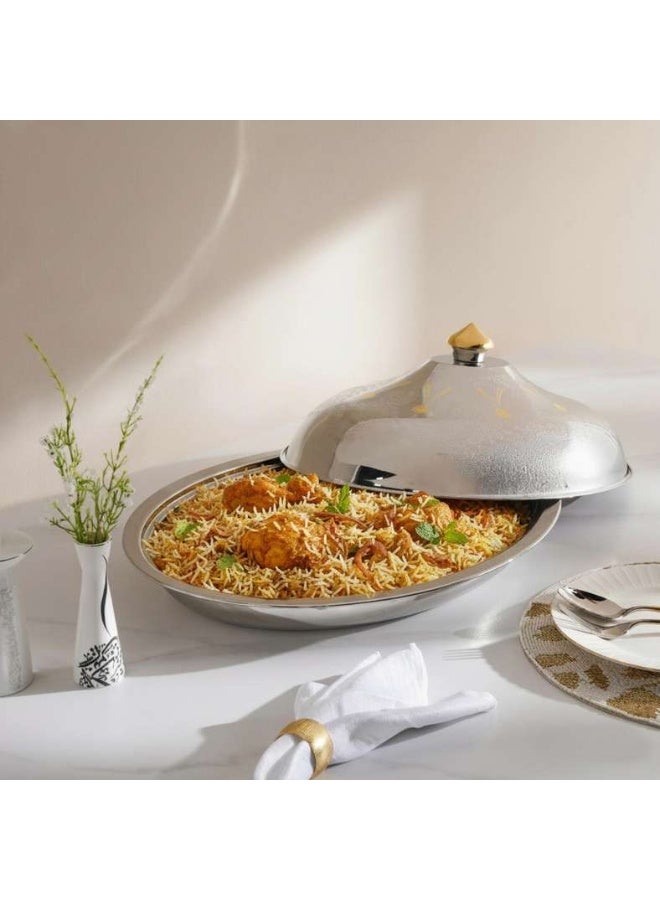 Pan Home Chrome & Gold Serving Dish 50cm - Image 1