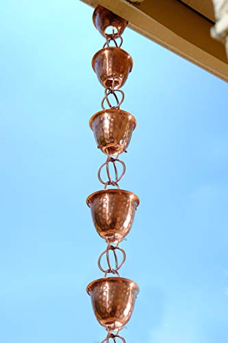 Monarch Rain Chains Pure Copper Hammered Cup Rain Chain, 8.5 ft Decorative Rain Catcher Chain for Gutters, Large Rain Chains for Outside, Rain Gutter Replacement Downspout - Image 3