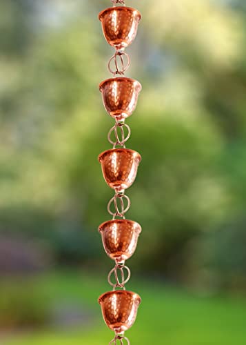 Monarch Rain Chains Pure Copper Hammered Cup Rain Chain, 8.5 ft Decorative Rain Catcher Chain for Gutters, Large Rain Chains for Outside, Rain Gutter Replacement Downspout - Image 4