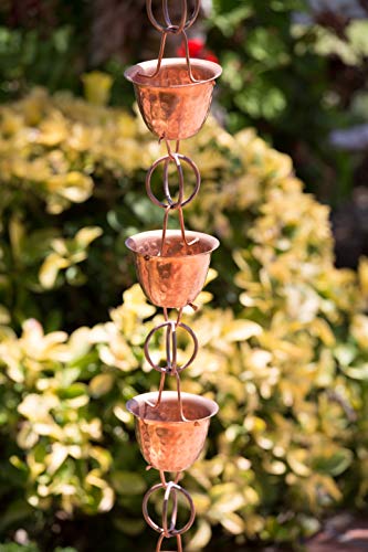 Monarch Rain Chains Pure Copper Hammered Cup Rain Chain, 8.5 ft Decorative Rain Catcher Chain for Gutters, Large Rain Chains for Outside, Rain Gutter Replacement Downspout - Image 2