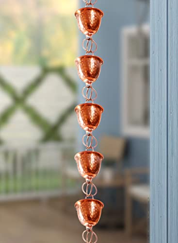 Monarch Rain Chains Pure Copper Hammered Cup Rain Chain, 8.5 ft Decorative Rain Catcher Chain for Gutters, Large Rain Chains for Outside, Rain Gutter Replacement Downspout - Image 5