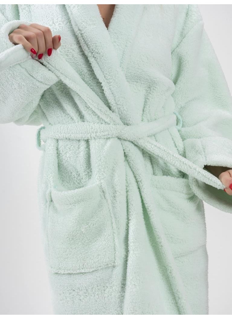 Ender Home Wellsoft Shalyaka Bathrobe Mint Green Plush Dressing Gown Welsoft Bathrobe  - Image 4