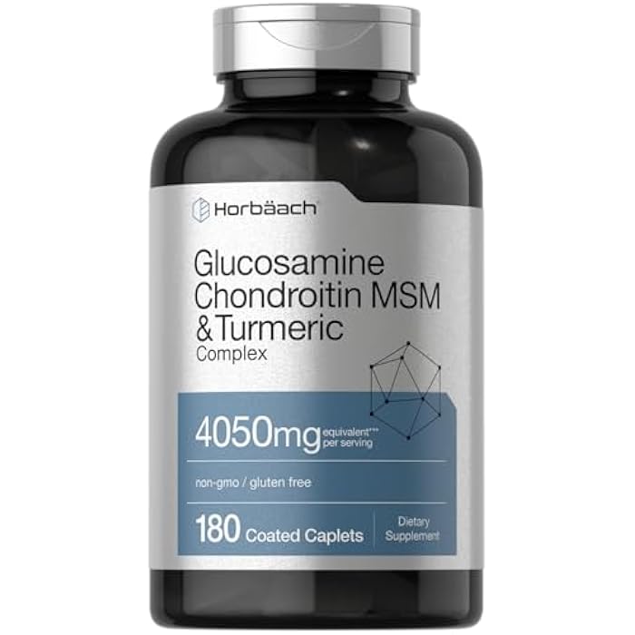 Horbäach Glucosamine Chondroitin MSM | 180 Caplets | with Turmeric | Triple Strength Formula | Non-GMO & Gluten Free Supplement - Image 1