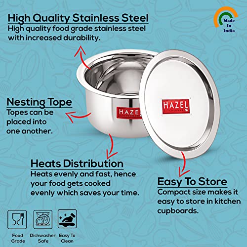 HAZEL Stainless Steel Tope Patila with Lid Round Bottom for Boiling | Bhagona Dekchi for Daily Cooking & Serving (3 Litre) - Image 3
