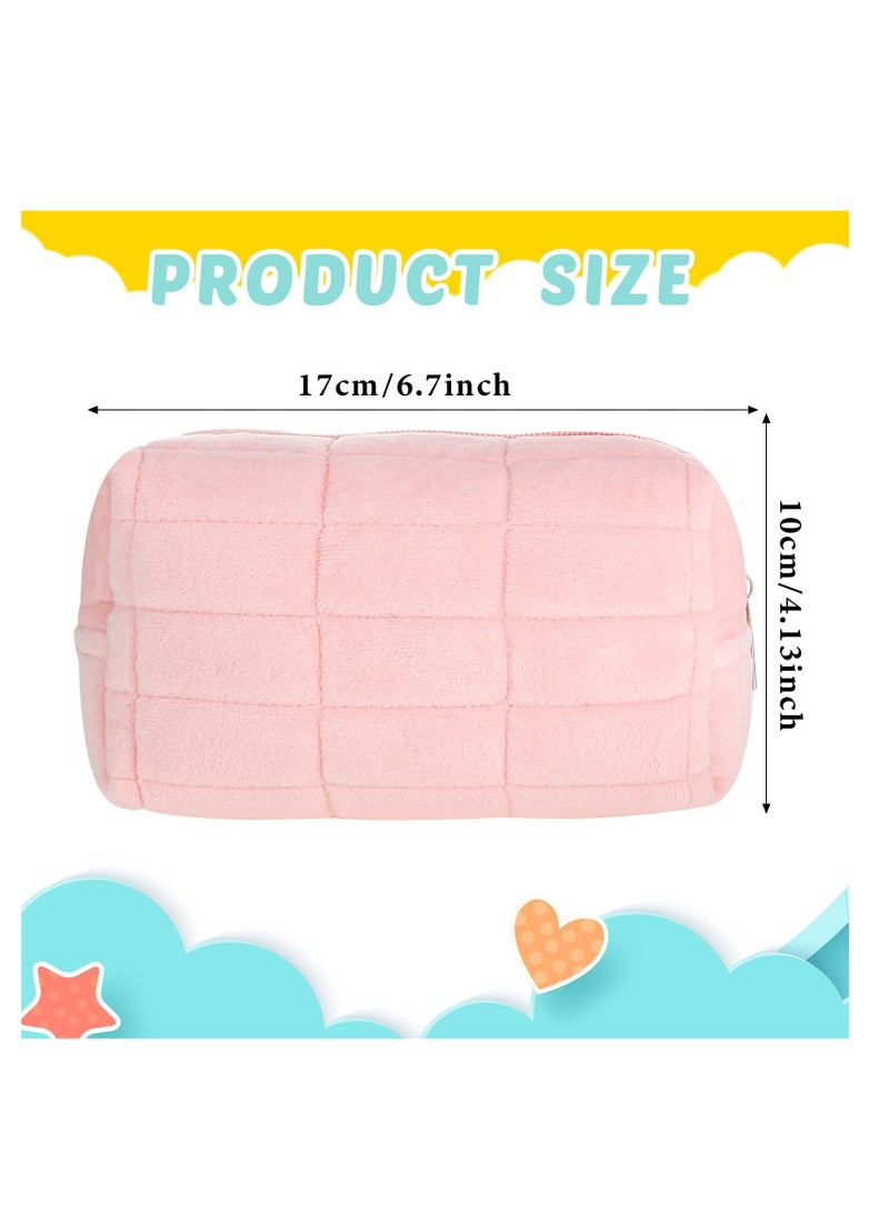 Excefore 3 Pcs Plush Zipper Checkered Cosmetic Bag, Multi Functional Travel Bags Use for Storage Makeup Brushes, Lipstick, Liquid Foundation, Eyeliner - Image 3