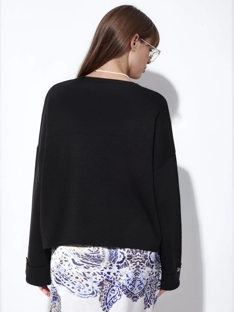 Hiccup Black Button Detailed Knit Sweater for Women | Best Price UAE