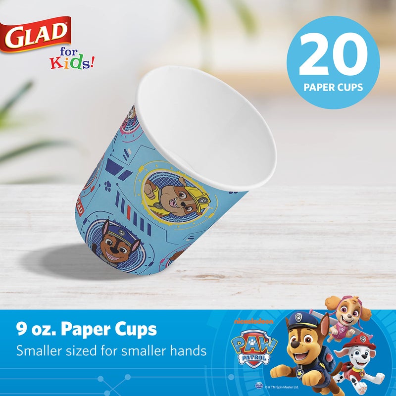 Glad أكواب ورقية قابلة للتصرف من Glad للأطفال بتصميم Paw Patrol للأطفال، أكواب ورقية قوية قابلة للتصرف للاستخدام اليومي وجميع المناسبات، 9 أونصات، زرقاء، 20 قطعة - Image 2