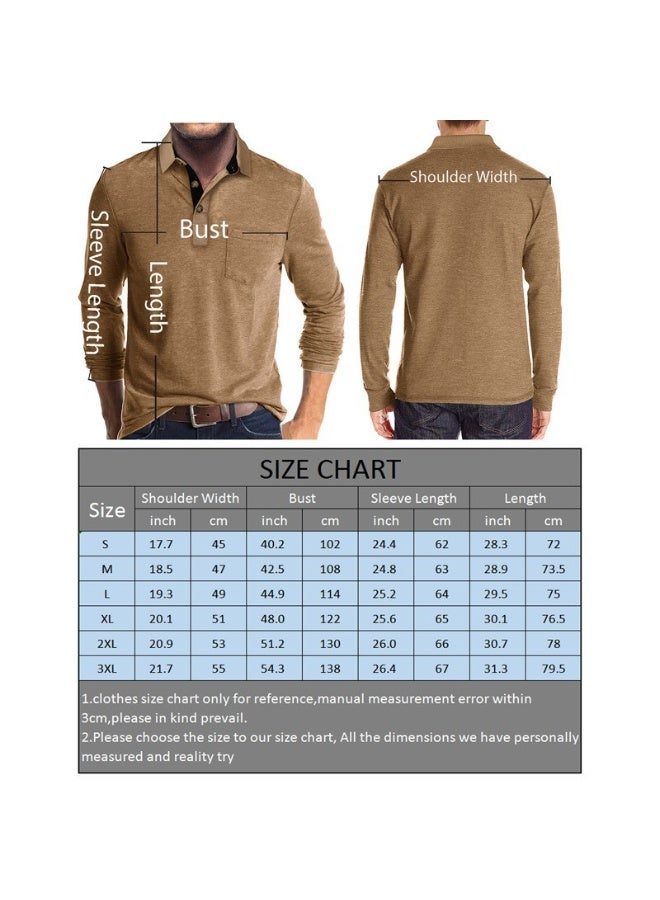 general Men's Casual Polo Shirts Classic Button Basic Long Sleeve Shirt Solid Color Cotton Tees Stylish Tops - Image 2