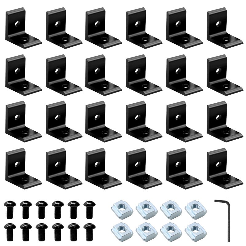 Seekliny 24 Pack 2020 Corner Bracket Connector 20 Series Aluminum Extrusion Profile Accessories Hardware 90 Degree Angle Bracket for 20x20 Extruded Aluminum Black - Image 2