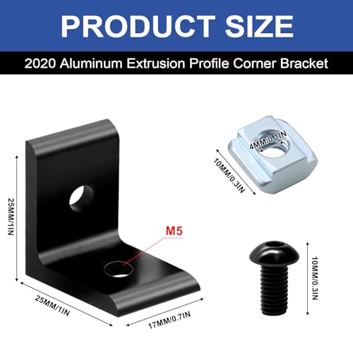 Seekliny 24 Pack 2020 Corner Bracket Connector 20 Series Aluminum Extrusion Profile Accessories Hardware 90 Degree Angle Bracket for 20x20 Extruded Aluminum Black - Image 3