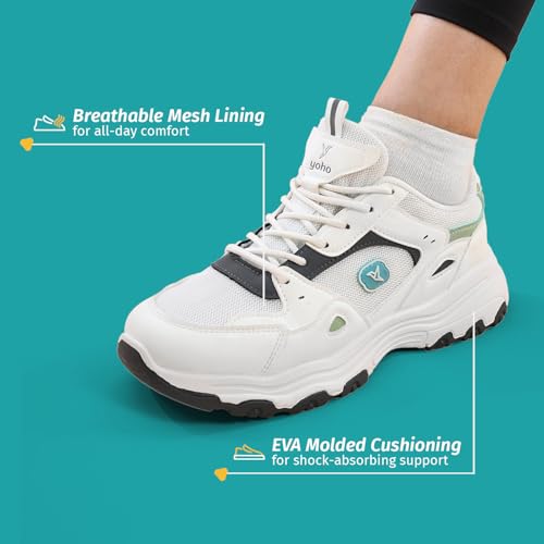 YOHO Tempo Chunky Sneakers for Women, Breathable Mesh Shock-Absorbing, Cushioning Comfort, Durable Grip for All-Day Ease| Fashionable & Stylish Casual Sport Shoes-0920 | IceLatteMint - UK 8 - Image 3