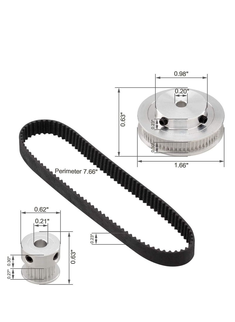 Y&D - 3D Printer Aluminum Timing Belt Pulley Wheel, 2 Kit GT2 Synchronous Wheel 20 & 60 Teeth 5mm Bore, with pcs Length 200mm Width 6mm (bore (2pcs a Set)) - Image 1