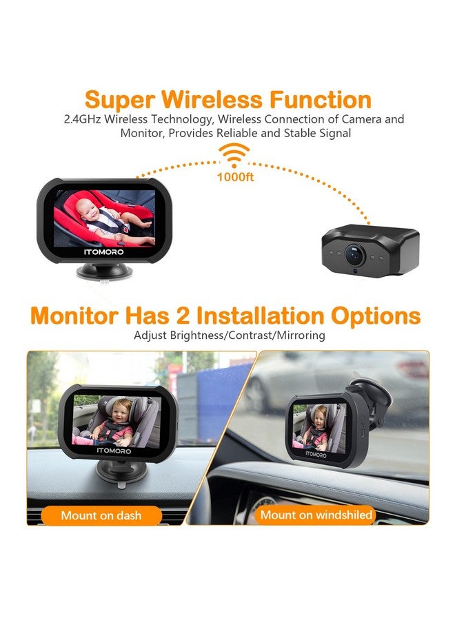 Itomoro Itomoro Wireless Baby Car Camera, Car Camera for Baby Max Range 1000FT, Night Vision Wide View 1080P Display Car Baby Camera, Baby Car Camera Backseat Wireless for All Vehicle - Image 2