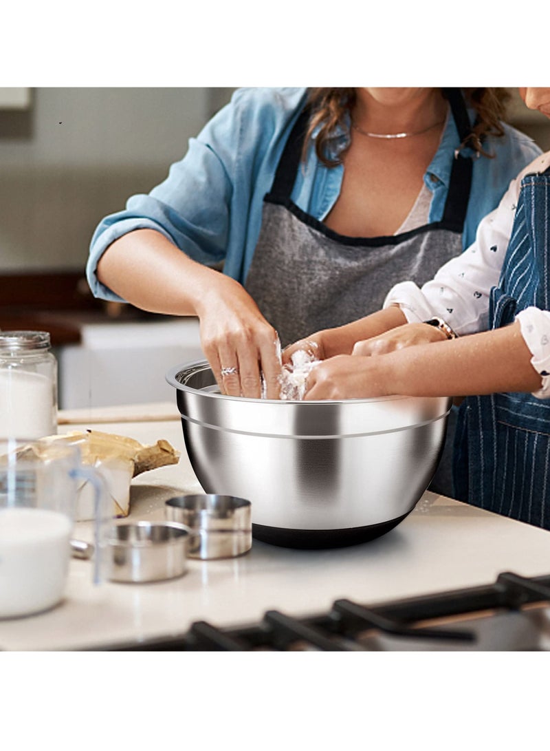 ميمون قطعة أوعية خلط مع أغطية محكمة الإغلاق مجموعة أوعية خلط من الفولاذ المقاوم للصدأ مع 3 ملحقات مبشرة 5 أحجام مع قاع سيليكون غير قابل للانزلاق مناسب كهدية خبز أو سلطة حبوب المطبخ - Image 5