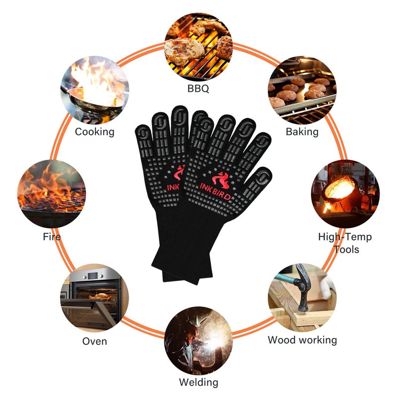 BBQGO BBQ Grill Gloves, Extreme Heat Resistant Grilling Gloves, Non-Slip Silicone Insulated Grill Mitts for Cooking/Baking/Grill/Welding/Smoker, 14inch - Image 4