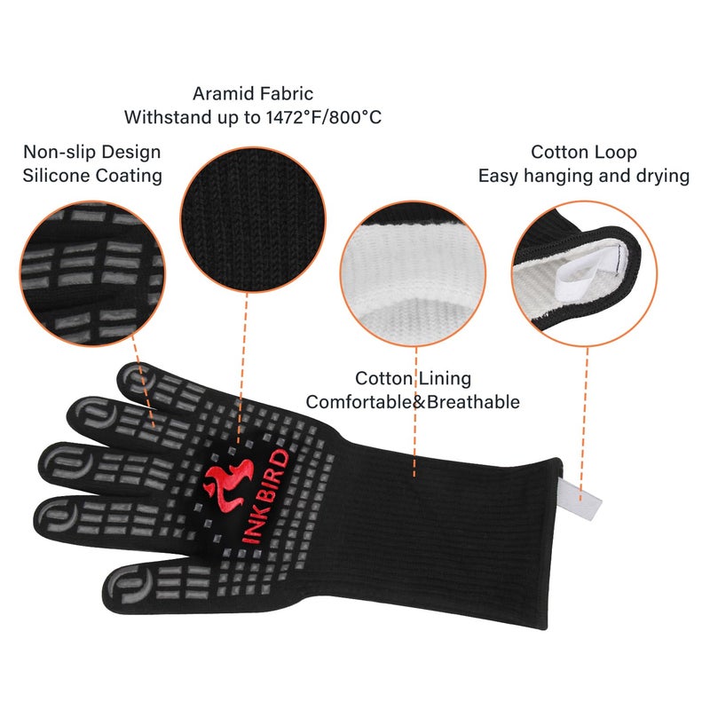 BBQGO BBQ Grill Gloves, Extreme Heat Resistant Grilling Gloves, Non-Slip Silicone Insulated Grill Mitts for Cooking/Baking/Grill/Welding/Smoker, 14inch - Image 3