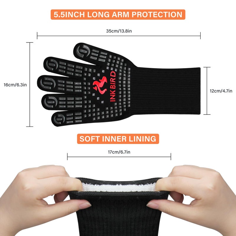 BBQGO BBQ Grill Gloves, Extreme Heat Resistant Grilling Gloves, Non-Slip Silicone Insulated Grill Mitts for Cooking/Baking/Grill/Welding/Smoker, 14inch - Image 2