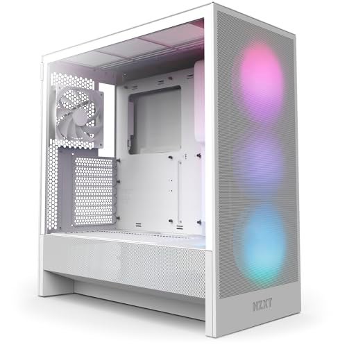 NZXT H5 Flow RGB 2024 Compact ATX MidTower PC Gaming Case High Airflow F360 RGB Core CV Included 360mm Front 240mm Top Radiator Support Cable Management Tempered Glass White - Image 1