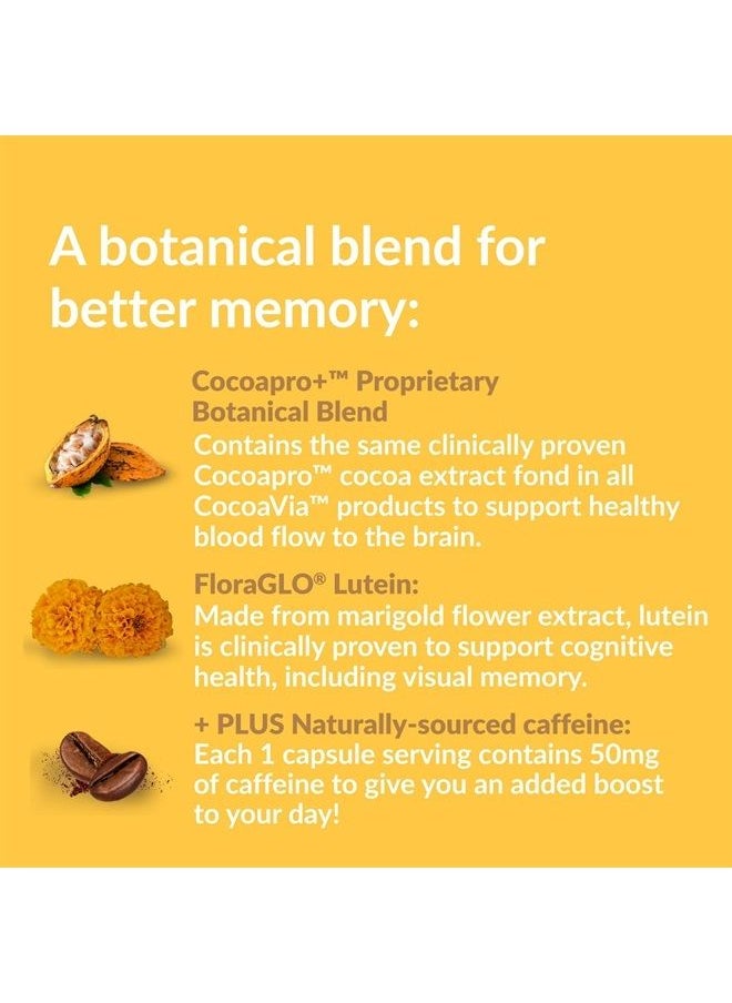 CocoaVia - Memory & Focus Brain Supplement, 30 Day, Cocoa Flavanol Blend, Lutein, Added Caffeine for Boost. Improve Cognitive Function, Attention, Vegan & Plant Based, 30 Capsules - Image 1