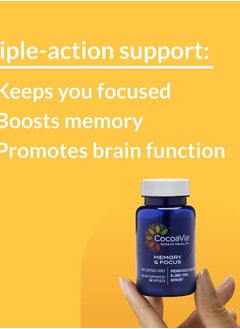 CocoaVia Memory & Focus Brain Supplement, 30 Day, Cocoa Flavanol Blend, Lutein, Added Caffeine for Boost. Improve Cognitive Function, Attention, Vegan & Plant Based, 30 Capsules  - Image 3