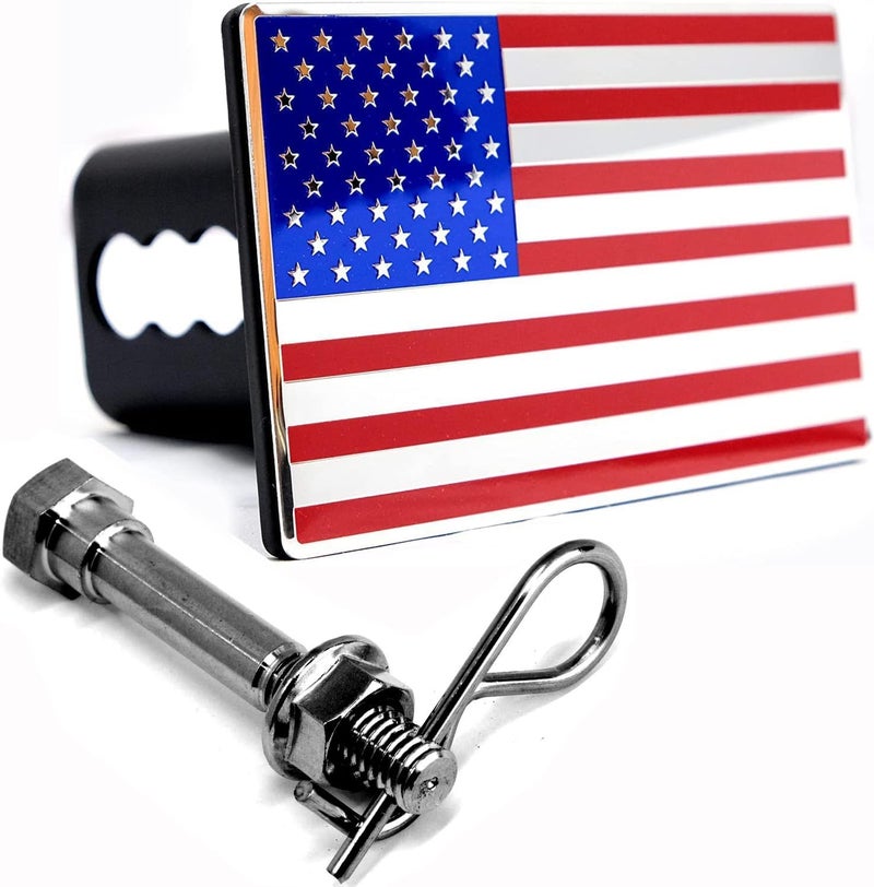 eVerHITCH USA American Flag Metal Hitch Cover - Fits 2" Receiver, Blue/Red/Chrome - Image 1