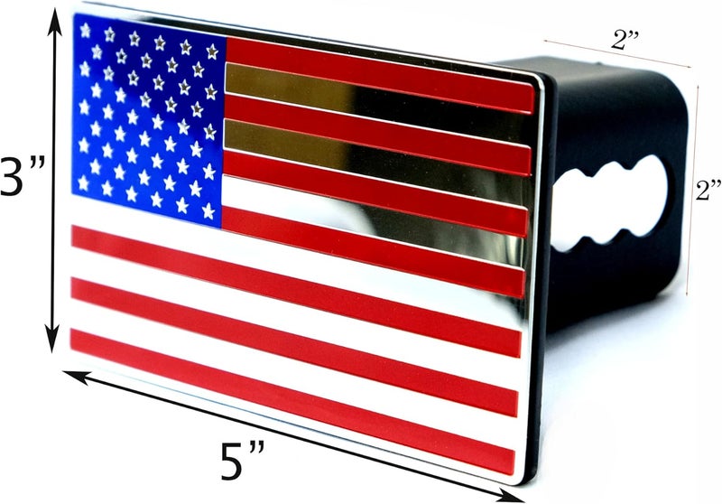 eVerHITCH USA American Flag Metal Hitch Cover - Fits 2" Receiver, Blue/Red/Chrome - Image 2