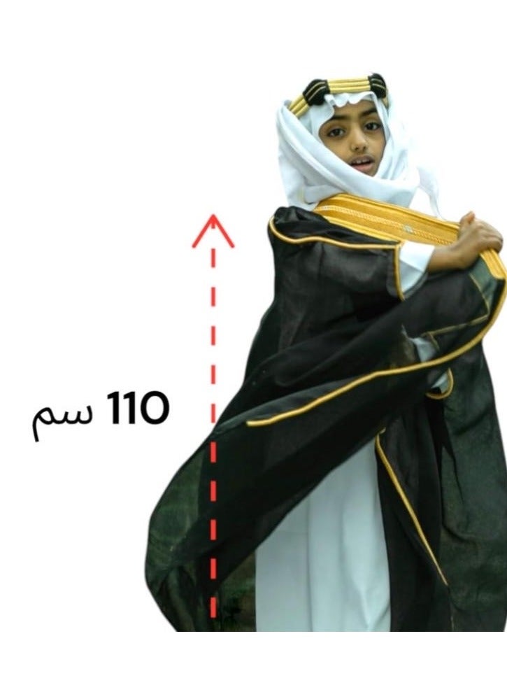 بشت مشلح ملكي فاخر (110سم) بشت مشلح ملكي فاخر باللون الأسود، تطريز ذهبي فاخر، مقاسات مختلفة للمواليد، الأطفال، الأولاد، الشباب، مناسب كهدية، هدايا للأطفال والأولاد، مشلح أسود، بشت أسود - Image 5