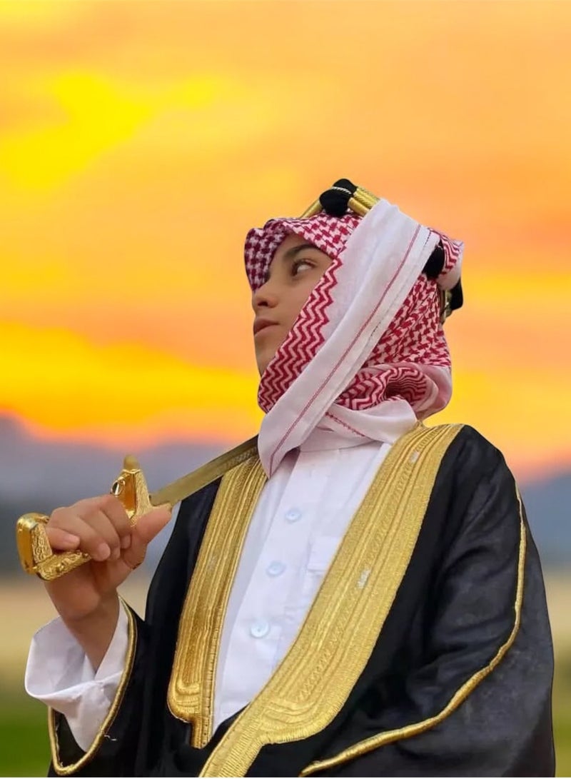 بشت مشلح ملكي فاخر (110سم) بشت مشلح ملكي فاخر باللون الأسود، تطريز ذهبي فاخر، مقاسات مختلفة للمواليد، الأطفال، الأولاد، الشباب، مناسب كهدية، هدايا للأطفال والأولاد، مشلح أسود، بشت أسود - Image 3