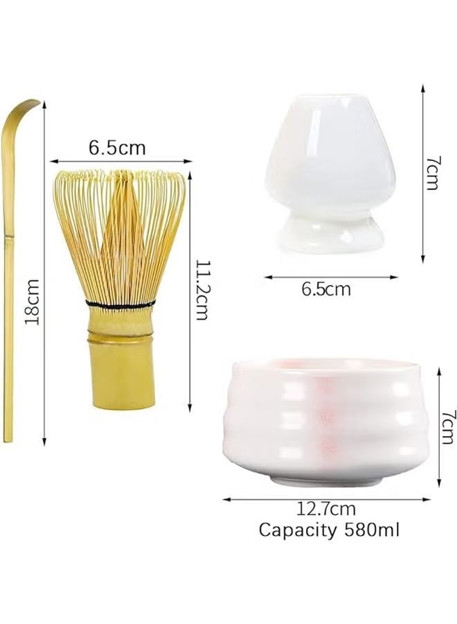 Satinior 4 Piece Matcha Tea Set Matcha Whisk Kit Matcha Ceramic Bowl Matcha Whisk, White Whisk Holder Traditional Scoop Perfect Set to a Traditional of Matcha Tool (Pink and White) - Image 3