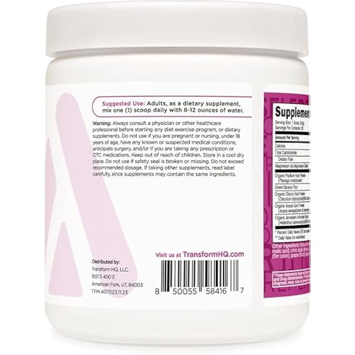 TransformHQ Fiber 5 Psyllium Husk Complex Powder (Berry Flavor) (28 Servings) - 5,000mg Psyllium Husk per Serving - Digestive Health, Natural Supplement, Soluble Plant Fiber Blend - Image 3