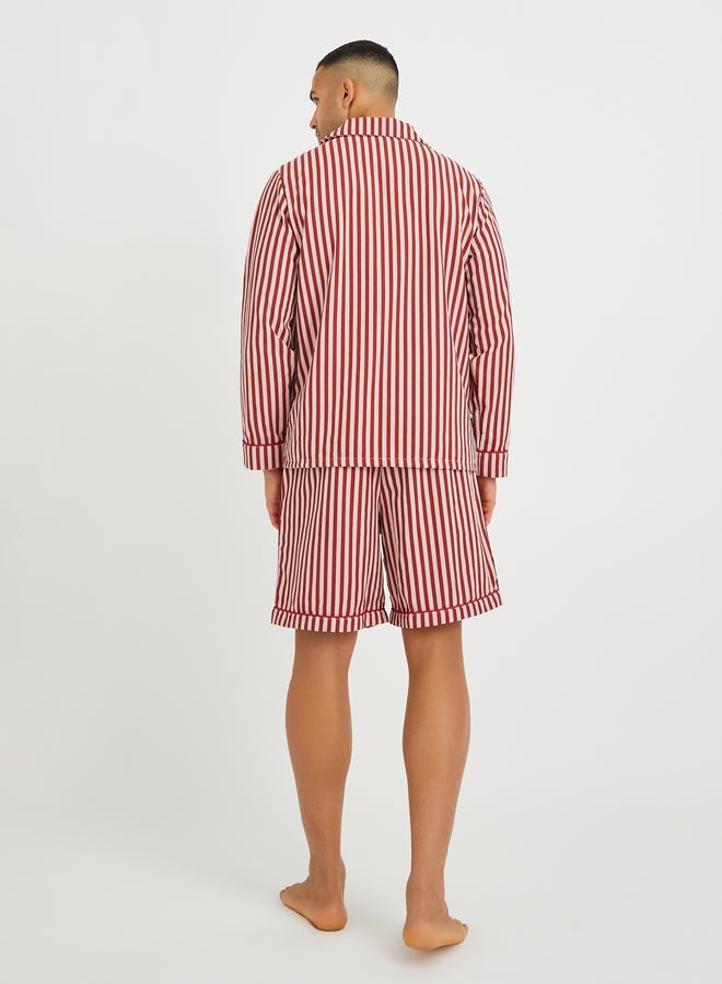 ستايلي طقم بيجامة بأكمام طويلة مخططة وشورت - Image 5