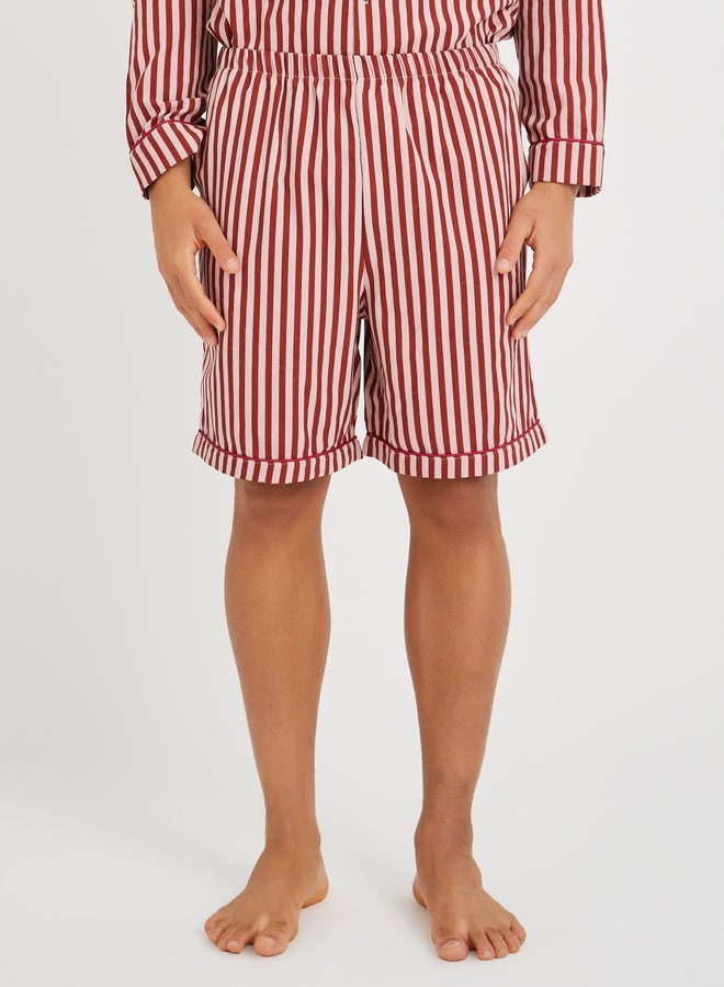 ستايلي طقم بيجامة بأكمام طويلة مخططة وشورت - Image 4