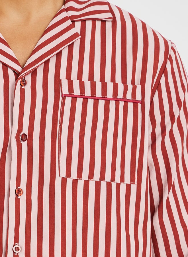 ستايلي طقم بيجامة بأكمام طويلة مخططة وشورت - Image 3