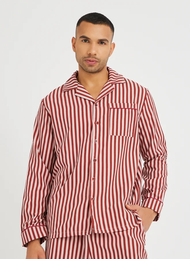 Styli Styli Striped Long Sleeve Shirt and Shorts Pyjama Set