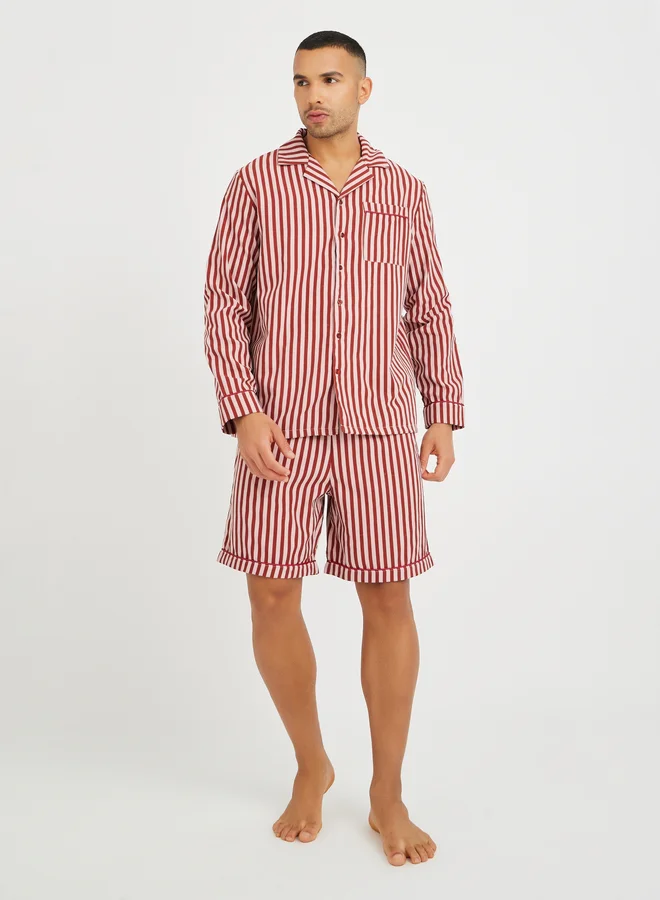 Styli Styli Striped Long Sleeve Shirt and Shorts Pyjama Set