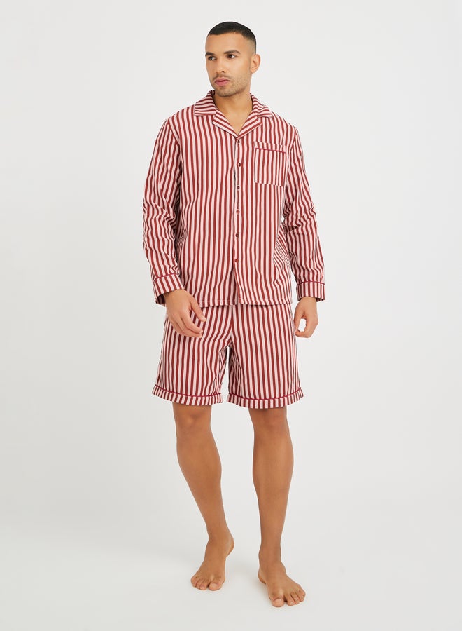 ستايلي طقم بيجامة بأكمام طويلة مخططة وشورت - Image 1