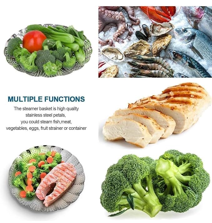 BLACK SPARROW Vegetable Steamer Basket Premium Stainless Steel Veggie collapsible Folding Momos Steamer Basket Kitchen Essential Foldable Vegetable Steamer for Cooking to Fit Various Size Pot - Image 5